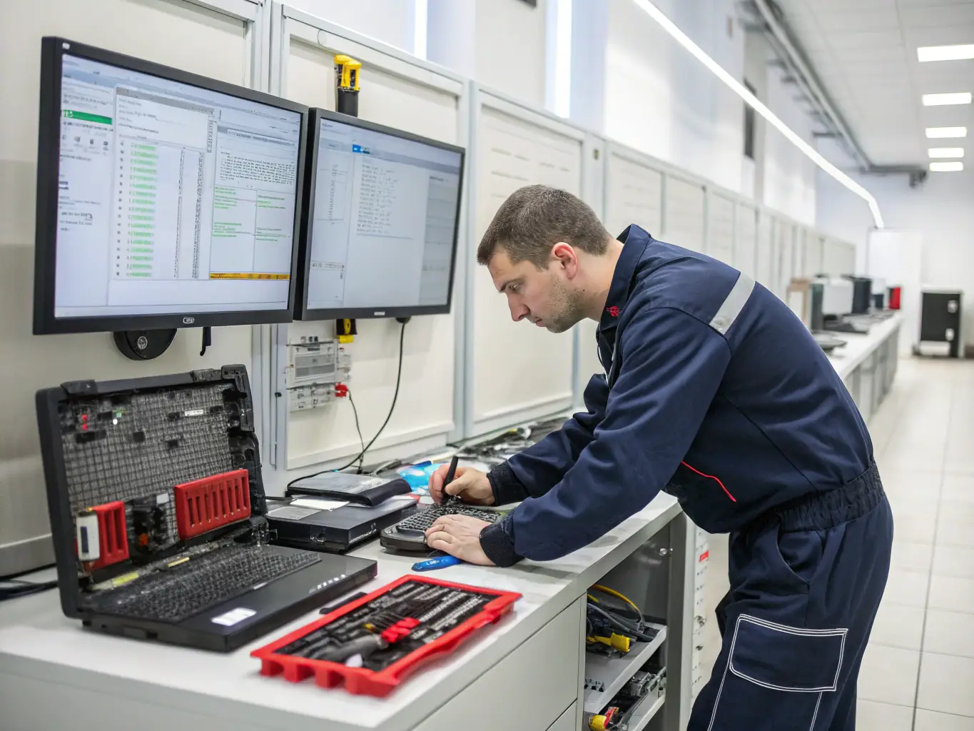 A professional photograph showcasing a technician providing remote IT support, with a focus on a clean and organized workspace, reflecting TCServices' commitment to efficient and reliable technical assistance.